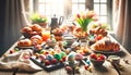 Rustic Easter Breakfast Spread with Fresh Pastries and Painted Eggs Royalty Free Stock Photo