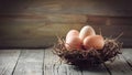 Rustic Easter card features egg nest against vintage toned background Royalty Free Stock Photo