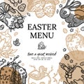 Rustic Easter Menu Template as vector image. Ready to Use Engraved style Illustration for Recipe Book, Delivery, Food Royalty Free Stock Photo