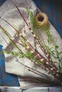 Rustic Easter setting with willow branches