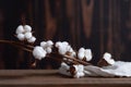 Rustic Elegance: Cotton Blooms on a Wooden Table