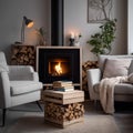 Rustic elegance - cozy Scandinavian fireplace setting. Square format.