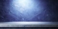 Rustic Elegance: An Empty Marble Table & Cement Stone Display Under Soft Blue Light, Perfect Royalty Free Stock Photo