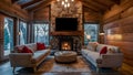 Rustic Elegance: Fireside Comfort in a Woodland Retreat. Concept Rustic Elegance, Fireside Comfort,