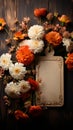 Rustic elegance flowers paired with a tag on a textured wooden backdrop