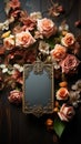 Rustic elegance flowers paired with a tag on a textured wooden backdrop