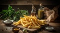 Rustic Elegance. Perfectly Arranged French Fries with a Touch of Seasoning. Generative AI