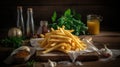 Rustic Elegance. Perfectly Arranged French Fries with a Touch of Seasoning. Generative AI