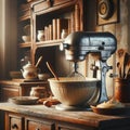Rustic Elegance: Vintage Kitchen Mixer on Weathered Wood