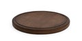 Rustic empty round wooden cutting or chopping board on white background angled front view Royalty Free Stock Photo
