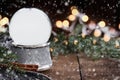 Rustic Empty Silver Snow Globe with Falling Snow Royalty Free Stock Photo