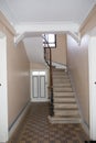 rustic european house the wooden staircase goes upstairs