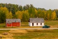 Rustic farm buildings and equipment. Bar U Ranch National Historic Site Alberta Canada
