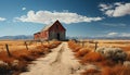 Rustic farm on remote mountain, tranquil beauty generated by AI