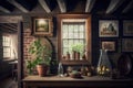 rustic farmhouse with exposed wooden beams and family heirlooms on display Royalty Free Stock Photo