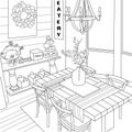 Rustic Farmhouse Restaurant Room Vector Outline