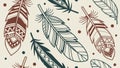 Rustic Feather and Branch Seamless Pattern Design, vector design Generative AI Royalty Free Stock Photo