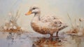 Rustic Figurative Duck Painting With Impasto Texture