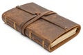 Rustic finished leather journal isolated on white background. A rustic leather journal with a vintage finish, isolated on white, Royalty Free Stock Photo