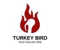 Rustic fire turkey bird logo, hen flame hot logo design. Hot and spicy bbq chicken, turkey fast food restaurant app vector. Royalty Free Stock Photo