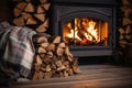 rustic fireplace with burning logs in a cozy room