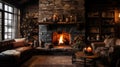 rustic fireplace interior Royalty Free Stock Photo