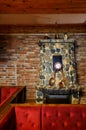 Rustic fireplace stove with grill