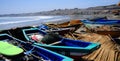 Rustic fishing boast in the coast of Lima Peru Royalty Free Stock Photo