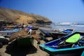Rustic fishing boast in the coast of Lima Peru Royalty Free Stock Photo