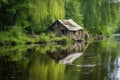 rustic fishing hut by a secluded river