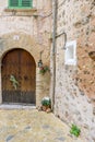 rustic, flowerpots street in the tourist island of Mallorca, Val Royalty Free Stock Photo