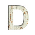 Rustic font. The letter D cut out of paper on the background of old rustic wall with peeling paint and cracks. Set of simple