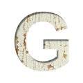 Rustic font. The letter G cut out of paper on the background of old rustic wall with peeling paint and cracks. Set of simple