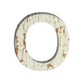 Rustic font. The letter O cut out of paper on the background of old rustic wall with peeling paint and cracks. Set of simple