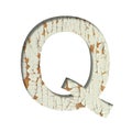 Rustic font. The letter Q cut out of paper on the background of old rustic wall with peeling paint and cracks. Set of simple Royalty Free Stock Photo