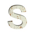 Rustic font. The letter S cut out of paper on the background of old rustic wall with peeling paint and cracks. Set of simple