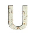 Rustic font. The letter U cut out of paper on the background of old rustic wall with peeling paint and cracks. Set of simple