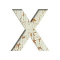 Rustic font. The letter X cut out of paper on the background of old rustic wall with peeling paint and cracks. Set of simple