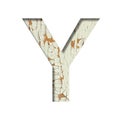 Rustic font. The letter Y cut out of paper on the background of old rustic wall with peeling paint and cracks. Set of simple