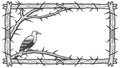 Rustic Frame with Barbed Wire and Bird, vector design Generative AI Royalty Free Stock Photo