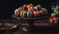 A rustic French macaroon stack, a sweet indulgence on wood generated by AI