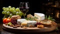 A rustic French meal bread, cheese, wine, grapes, and freshness generated by AI Royalty Free Stock Photo