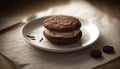 Rustic French shortbread stack, indulgent chocolate chip cookie decoration, homemade refreshment generated by AI