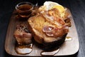 rustic french toast with bacon and egg