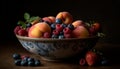 A rustic fruit bowl filled with juicy, ripe berries and mint generated by AI Royalty Free Stock Photo