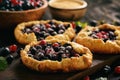 Rustic galettes with blueberries and red currants.