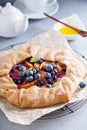 Rustic gallette pie with peaches and blueberry Royalty Free Stock Photo