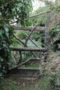 View from a path leading to a rustic garden gate