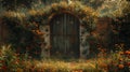 A rustic gate leading into a secret garden Royalty Free Stock Photo