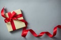 Rustic gift box with red ribbon